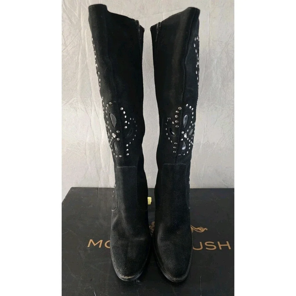 Colin Stuart Studded Black Suede Knee High Boots, women's size 8M